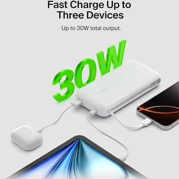 Belkin BoostCharge 20000 mAh PD 30 Watt USB-C Integrated Cable Power Bank
