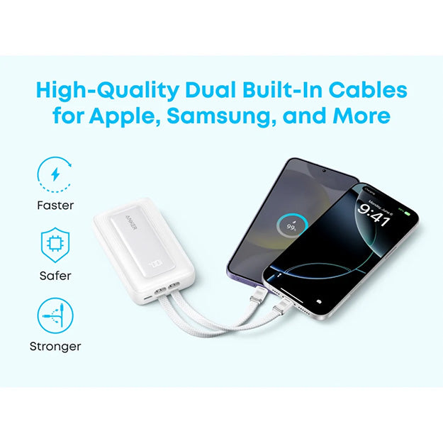 Anker Zolo 10000mAh 35W Power Bank With Dual Built-In USB-C Cables - White