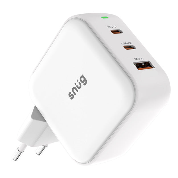 Snug GaN 3 Port USB-C Wall Charger With Rapid Fast Charge - White
