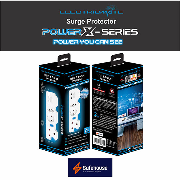 ElectricMate Power X-Series 1x16A + 1xSchuko + 1x3 Pin Euro + 3.4A USB Surge Protector Power Strip