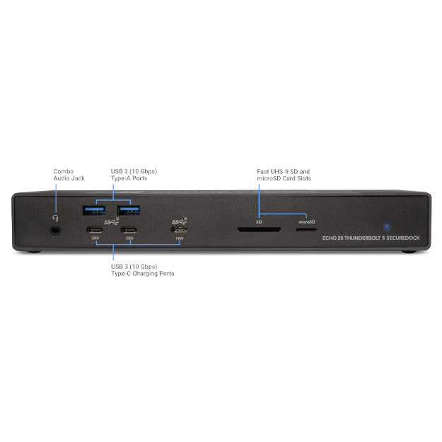 Sonnet Echo 20 SecureDock 9-Port Multi-Adapter Hub With HDMI And DisplayPort - Black