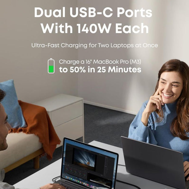 Anker 4 Port 140W GaN Laptop & Smartphone Charger With USB-C Cable - Black