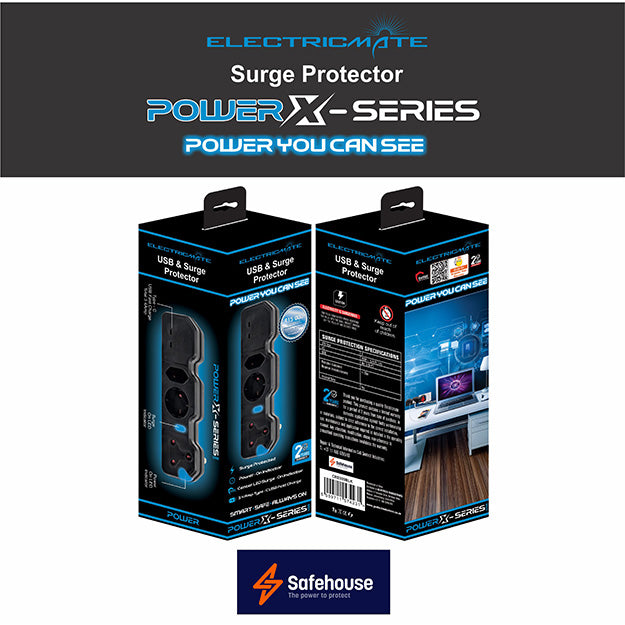 ElectricMate Power X-Series 1x16A + 1xSchuko + 1x3 Pin Euro + 3.4A USB Surge Protector Power Strip