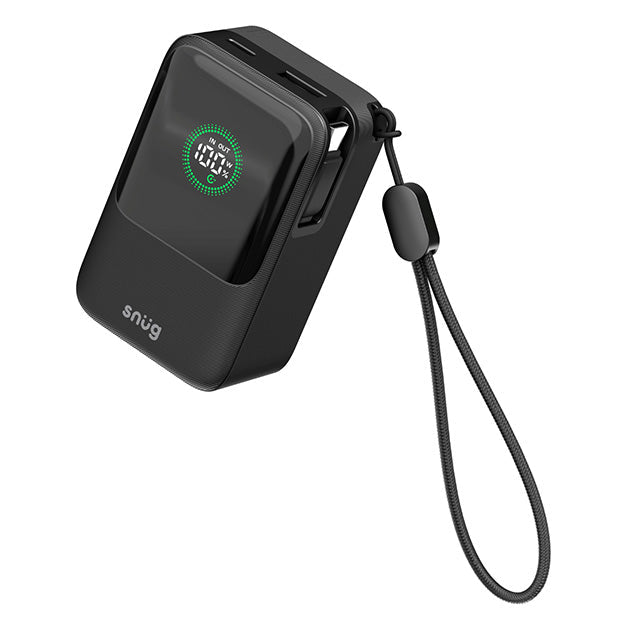 Snug Elite 10000mAh Power Bank 45W Fast Charge With Retractable Cable - Black