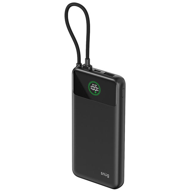 Snug 10000mAh Power Bank With Built In USB-C Cable And Intelligent Display - Black