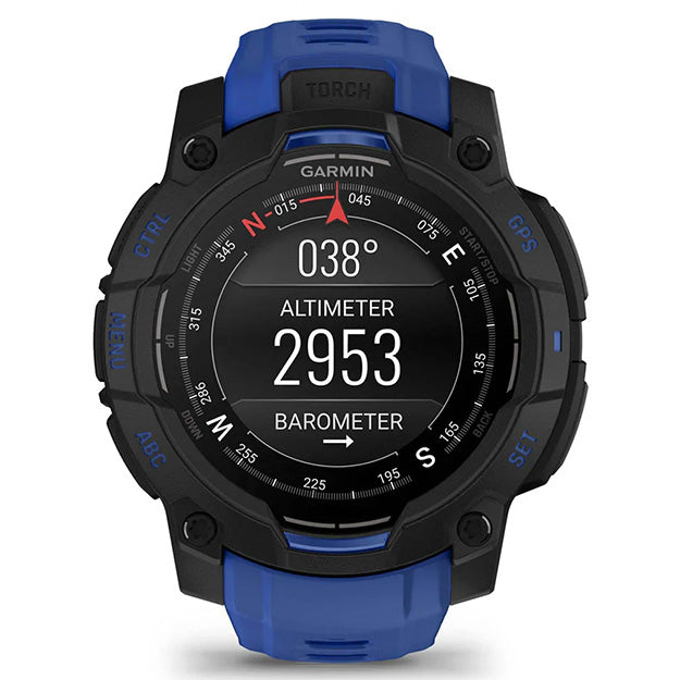 Garmin Instinct 3 Supernova 50mm AMOLED Rugged GPS Watch (Limited Edition) - Black With Bolt Blue Band