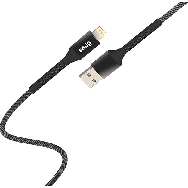 Snug Lightning To USB-A Charging And Data Transfer Braided Series Cable - Black & Silver