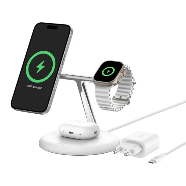 Belkin BoostCharge Pro Sale 3-in-1 Magnetic Wireless Charging Stand With Qi2 15W - White