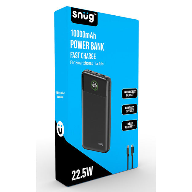 Snug 10000mAh Power Bank With Fast Charge And Intelligent Display - Black