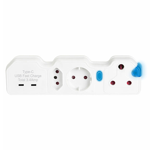 ElectricMate Power X-Series 1x16A + 1xSchuko + 1x3 Pin Euro + 3.4A USB Surge Protector Power Strip