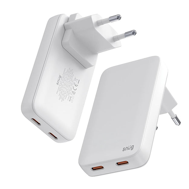 Snug GaN 65W 2 Port Slim Wall Charger With Rapid Fast Charge - White