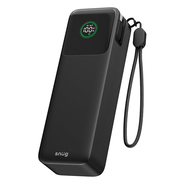 Snug Elite 20000mAh Power Bank 65W Fast Charge With Retractable Cable - Black