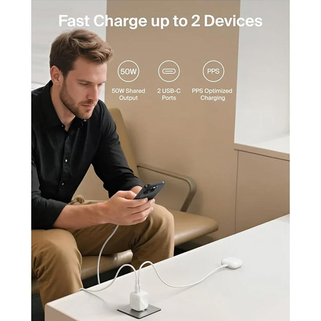 Belkin 50W Dual Type-C GaN Charger - White