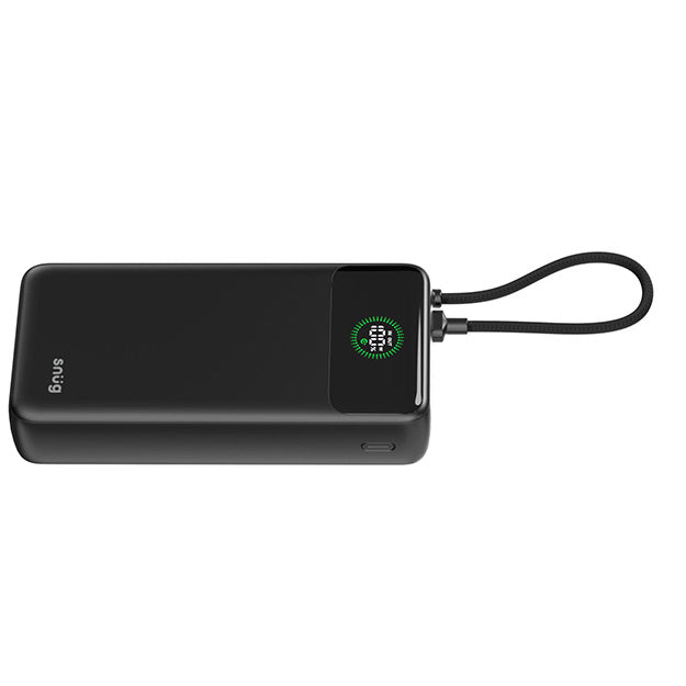 Snug 20000mAh Power Bank Fast Charge Intelligent Display With Built In USB-C Cable - Black