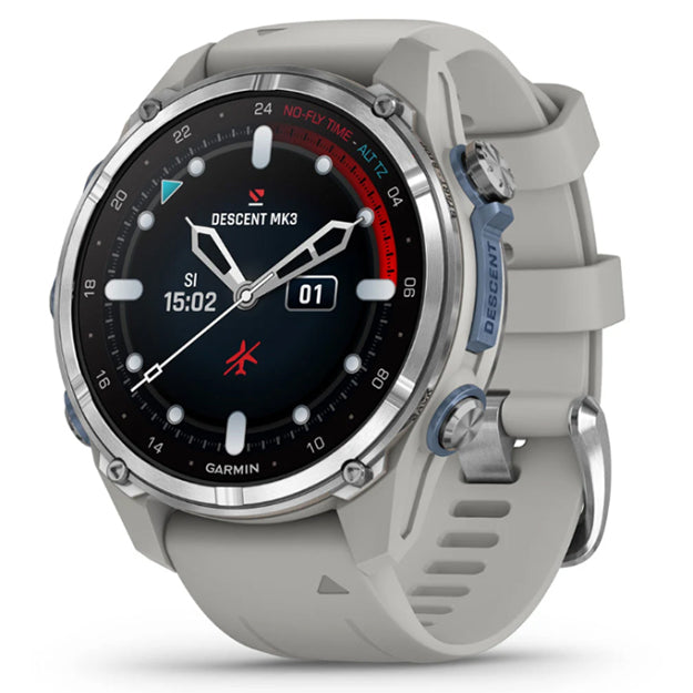 Garmin Descent MK3 Dive Watch 43 mm - Stainless Steel With Fog Grey Silicone Band