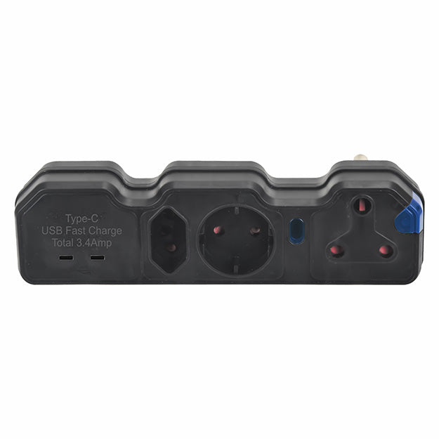 ElectricMate Power X-Series 1x16A + 1xSchuko + 1x3 Pin Euro + 3.4A USB Surge Protector Power Strip
