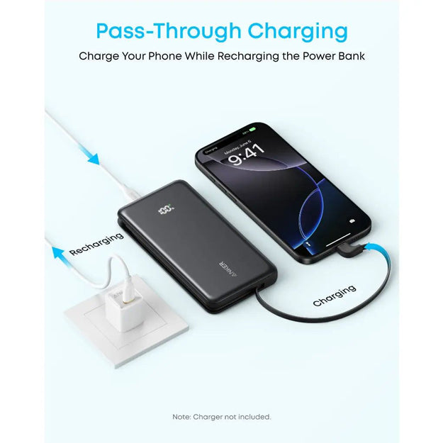 Anker Zolo 10 000mAh 22.5W Fast Charging Power Bank With Built-in USB-C Cable - Black