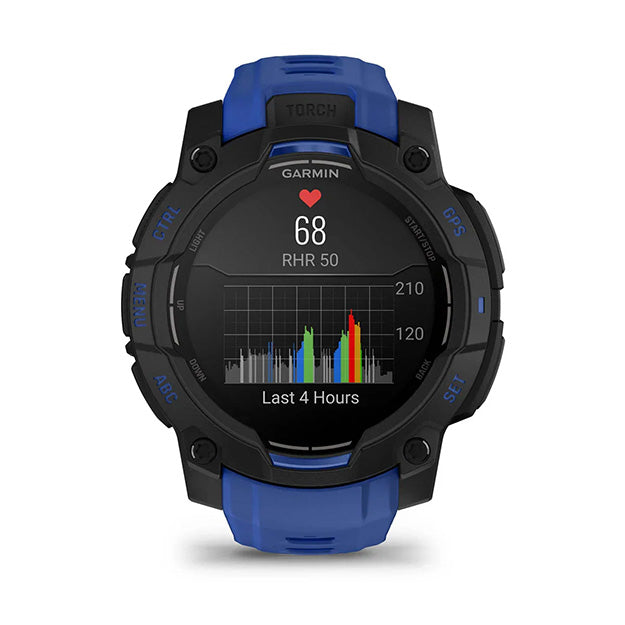 Garmin Instinct 3 Supernova 45mm AMOLED Rugged GPS Watch (Limited Edition) - Black With Bolt Blue Band