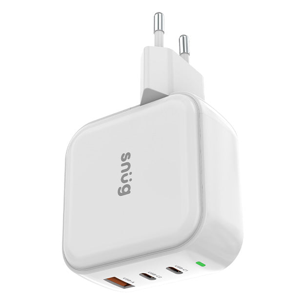 Snug GaN 3 Port USB-C Wall Charger With Rapid Fast Charge - White