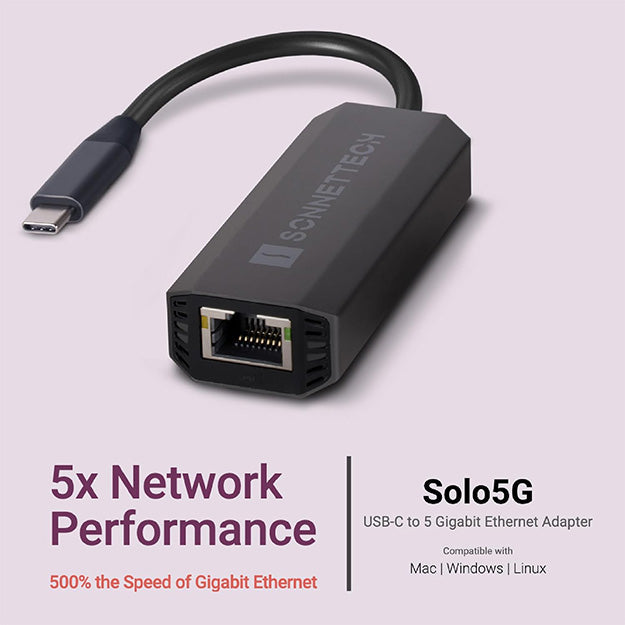 Sonnet Solo5G USB-C to 5Gb Ethernet Adapter - Black