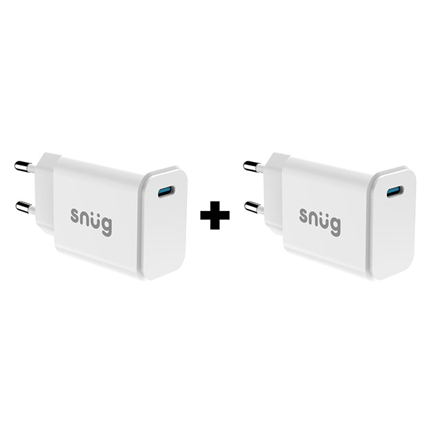 Snug Bundle 2 x 1 Port 25W Wall Charger With Fast Charge - White