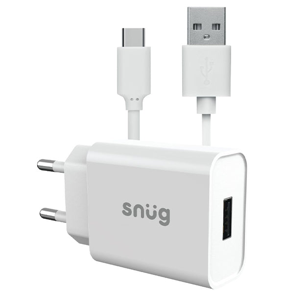 Snug Lite 1 Port Home Charger With Type-C Cable 2.1AMP - White