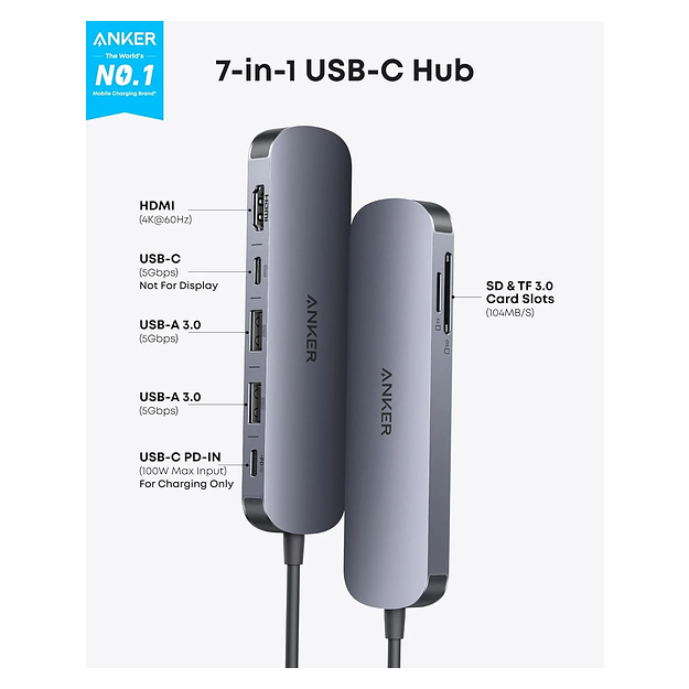Anker Nano 5Gbps  USB-C Hub (7-in-1) - Grey