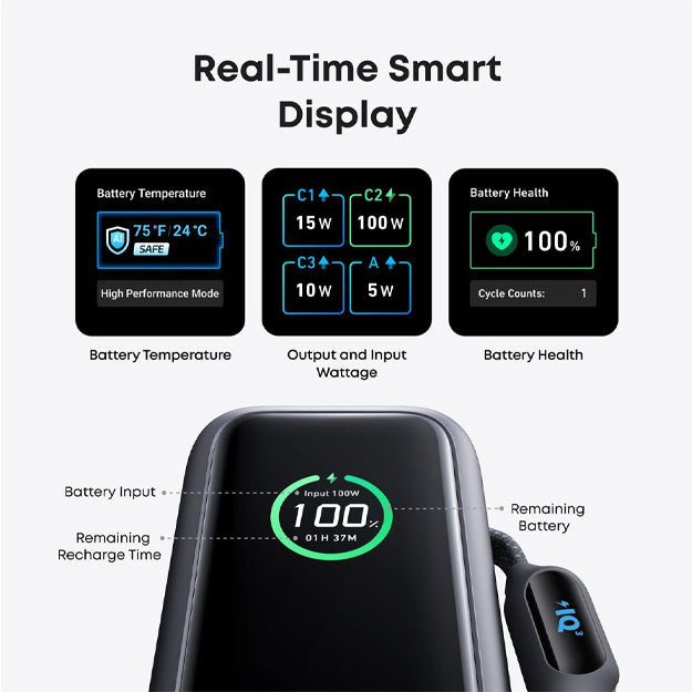 Anker 25000mAh 165W Power Bank With Retractable Cable - Black