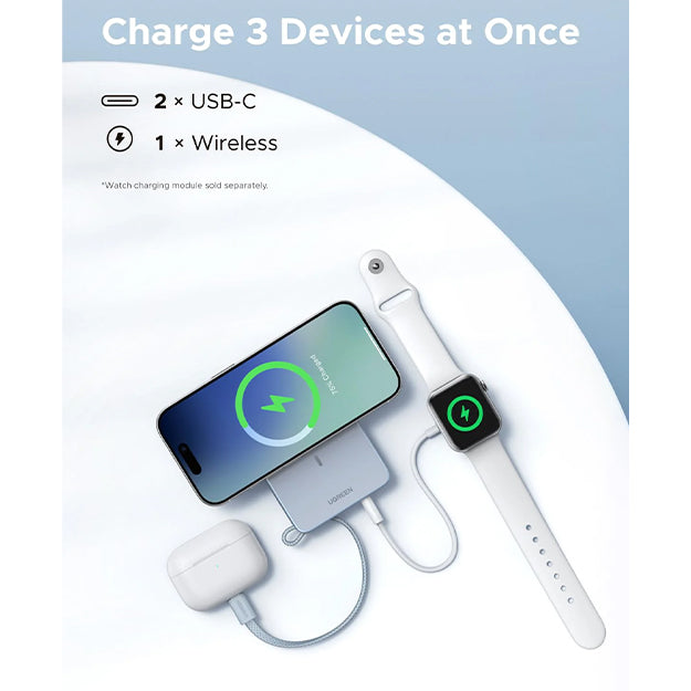 UGreen MagFlow Magnetic Wireless 10 000mAh Power Bank Qi2 25W With MagSafe - Blue