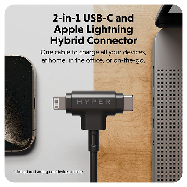 Hyper Juice USB-C And Lightning Hybrid Silicone Cable (1.5m/5ft)