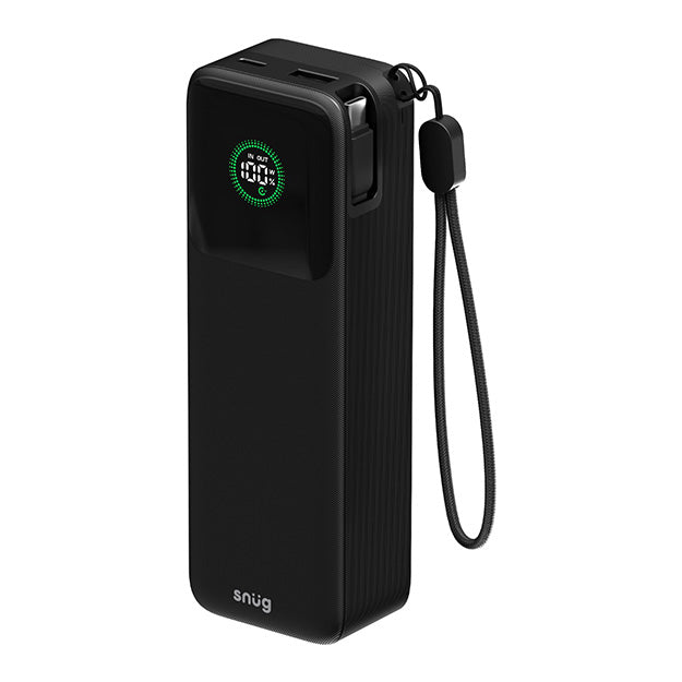 Snug Elite 20000mAh Power Bank 65W Fast Charge With Retractable Cable - Black