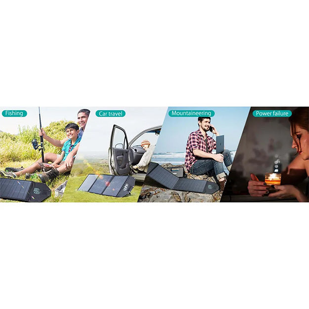 Choetech 120W Foldable Solar Charger With Kickstands 18V DC+60W PD Type C - Black