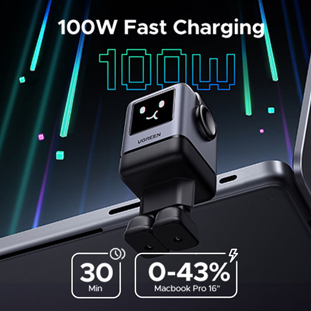 UGreen 100W Uno Robot GaN Fast Charger With USB-A + 3 x USB-C Ports - Black