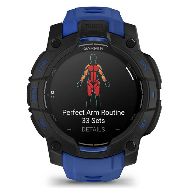 Garmin Instinct 3 Supernova 45mm AMOLED Rugged GPS Watch (Limited Edition) - Black With Bolt Blue Band