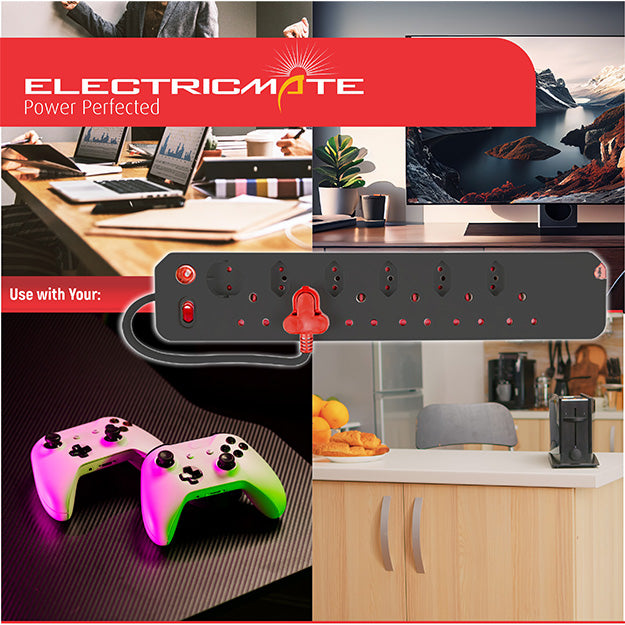 ElectricMate 12-Way Single Switch Surge Multiplug - Black