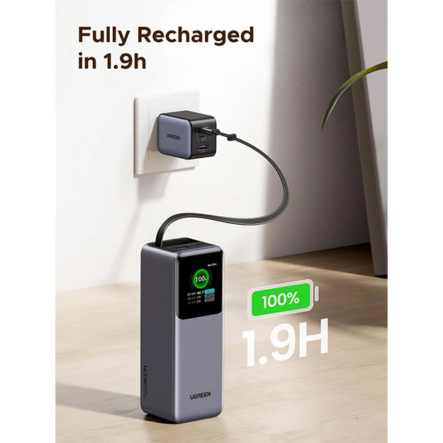 UGreen 20 000mAh 165W Nexode Power Bank With Retractable USB-C Cable - Space Grey