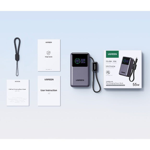 UGreen 10000mAh 55W Nexode Pro Smart Digital Display Mini Power Bank With Built-in Type-C Cable