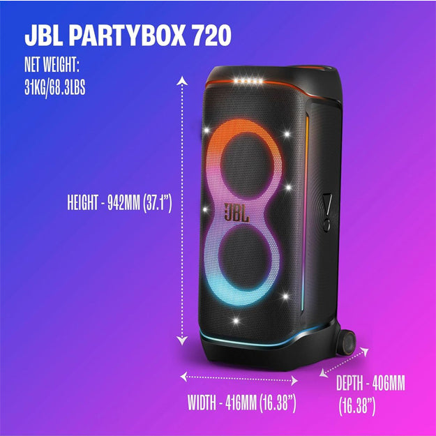 JBL PartyBox 720 Bluetooth Party Speaker With 2 JBL Wireless Microphones - Black