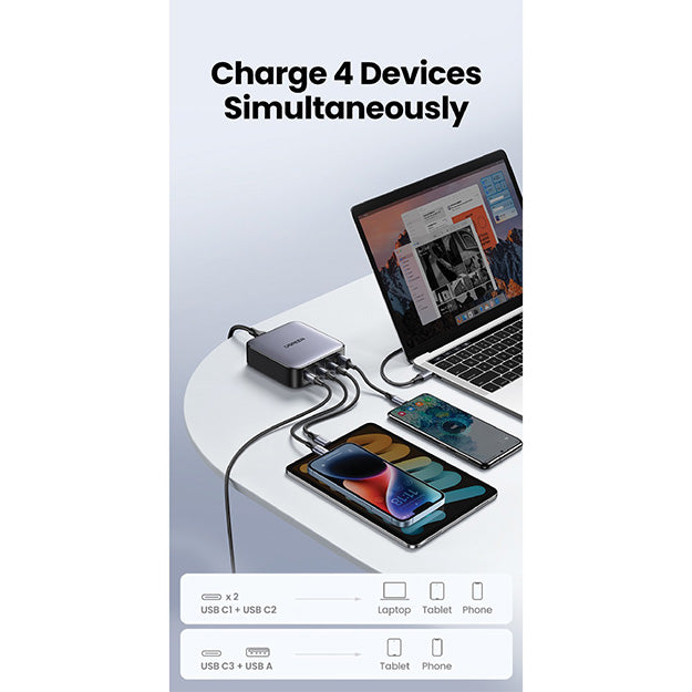 Ugreen Nexode 4Port GaN 100W Desktop Charger With Cable - Grey