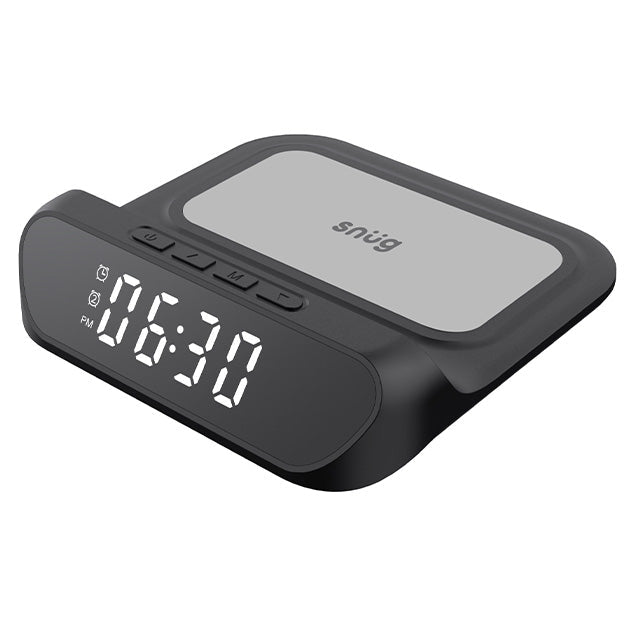 Snug Wireless Pad Charger With Clock For Smartphones And iPhones - Black