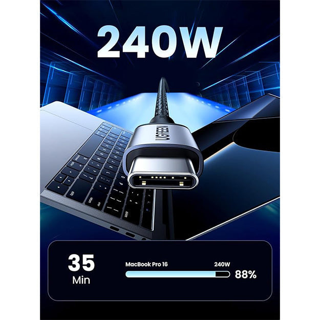 UGreen 240W USB-C To USB-C Braided Cable With Fast Charging 1m - Black