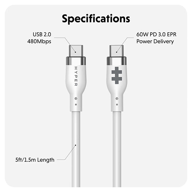 Hyper HyperJuice USB-C Silicone Charging Cable (1.5m/5ft)