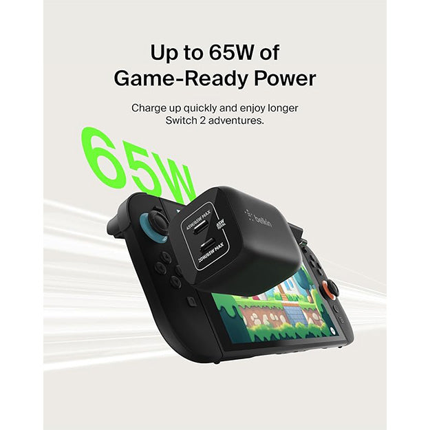 Belkin Gaming Dual USB-C Wall Charger 65W For Nintendo Switch 2 - Black
