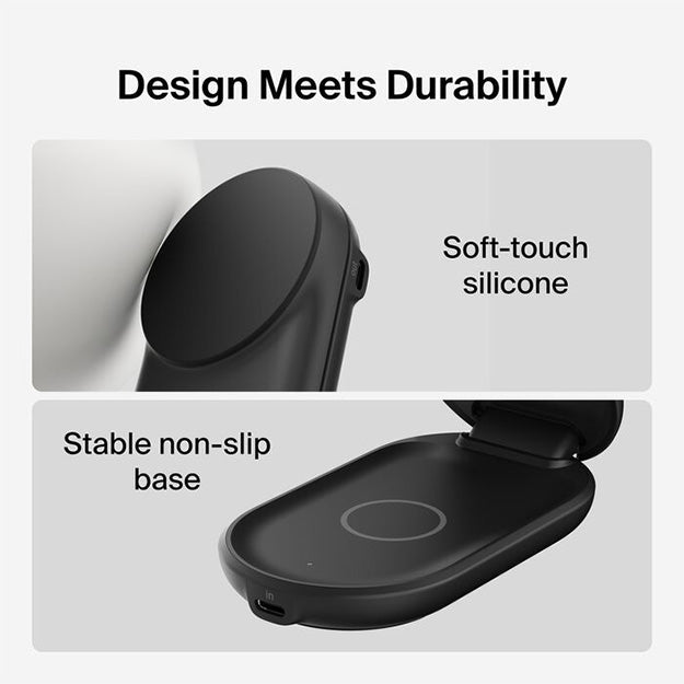 Belkin UltraCharge 2-In-1 Foldable Magnetic Wireless Charger With Qi2 25W Round Form - Black