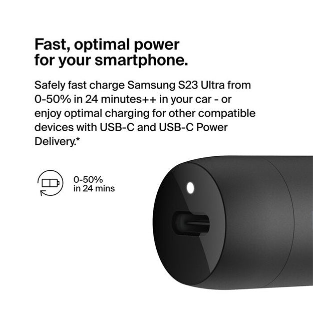 Belkin BoostCharge 30W USB-C Car Charger + USB-C To USB-C Cable - Black