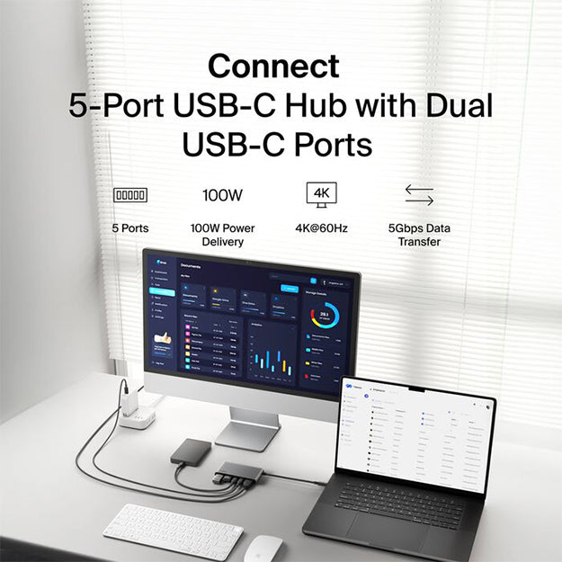Belkin Connect 5-Port USB Hub with Dual USB-C Ports - Grey