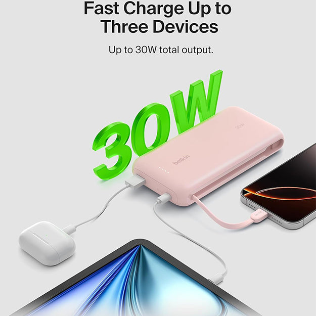 Belkin BoostCharge 20000 mAh PD 30 Watt USB-C Integrated Cable Power Bank