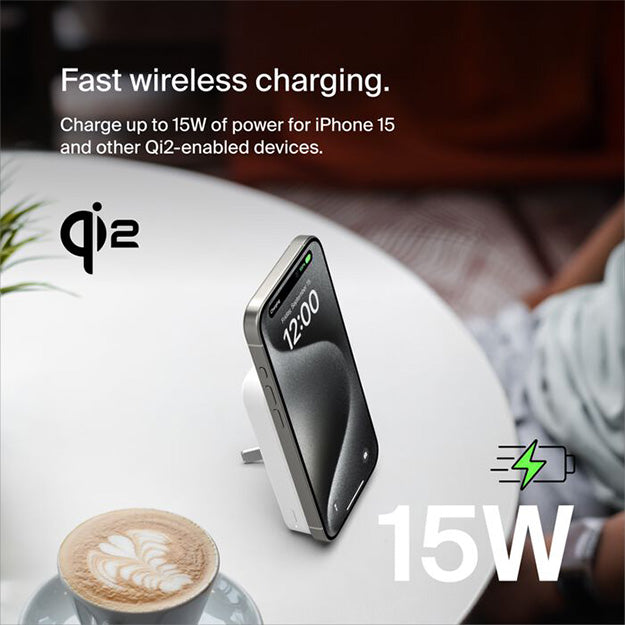 Belkin BoostCharge Pro 8 000mAh Magnetic Power Bank With Qi2 15W - White