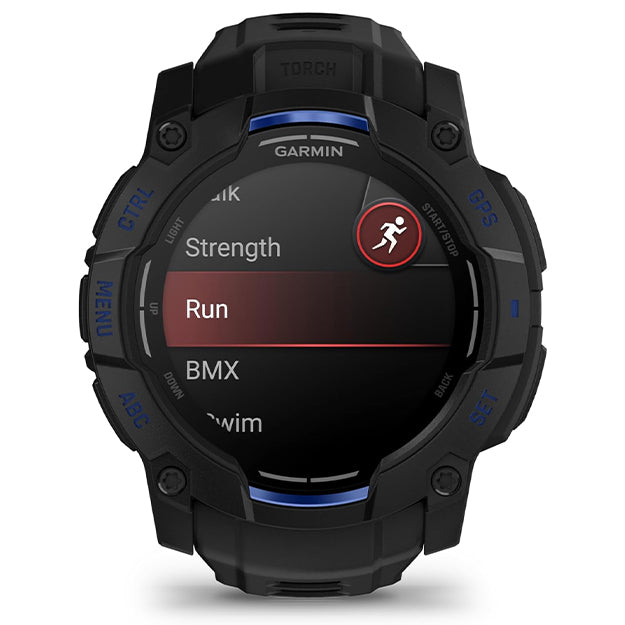 Garmin Instinct 3 Supernova 50mm AMOLED Rugged GPS Watch (Limited Edition) - Black With Bolt Blue Band