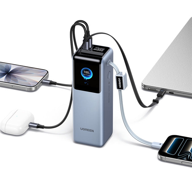 UGreen Nexode 4 Port 25000mAh Power Bank With Retractable Cable (200W)
